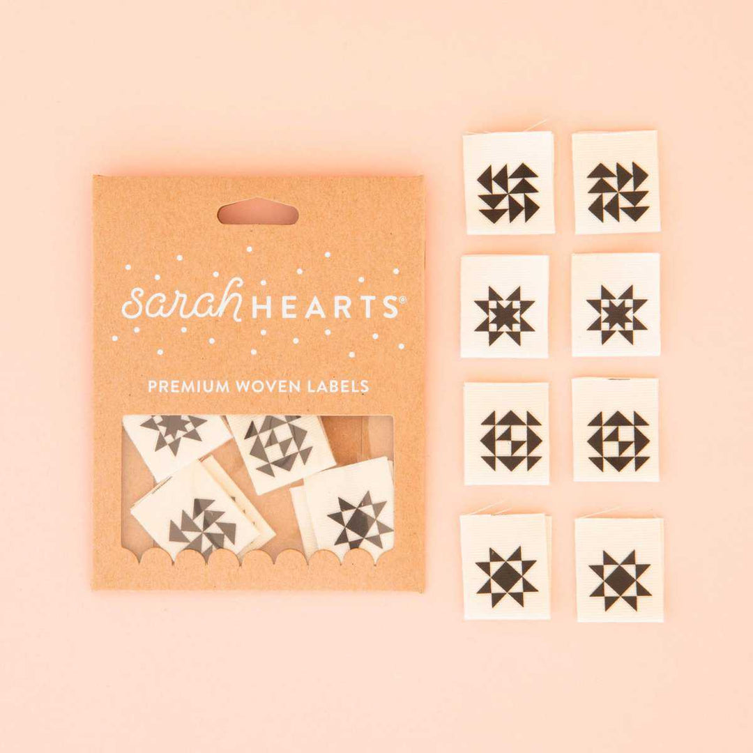 Webetiketten von Sarah Hearts: Black Quilt Block Multipack (8 Stück)