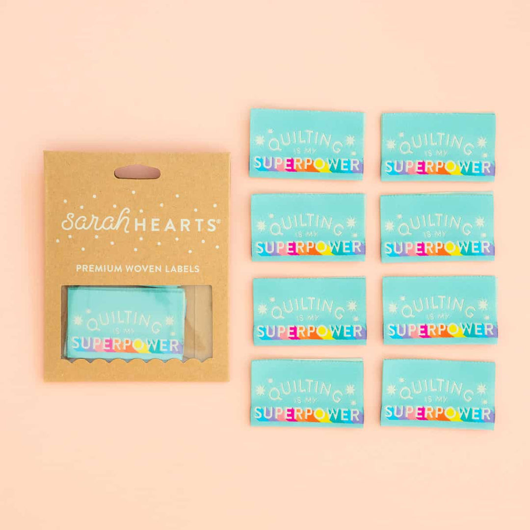 Webetiketten von Sarah Hearts: Quilting is My Superpower (8 Stück)
