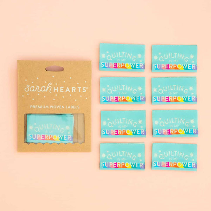 Webetiketten von Sarah Hearts: Quilting is My Superpower (8 Stück)