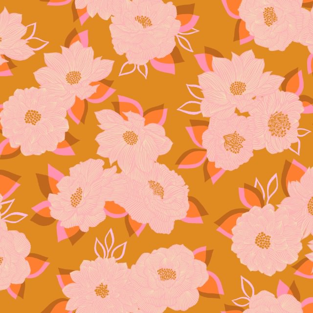 Ruby Star Society - Favorite Flowers - Blooming Wideback in Turmeric (Extrabreiter Rückseitenstoff) - Reststück 70cm