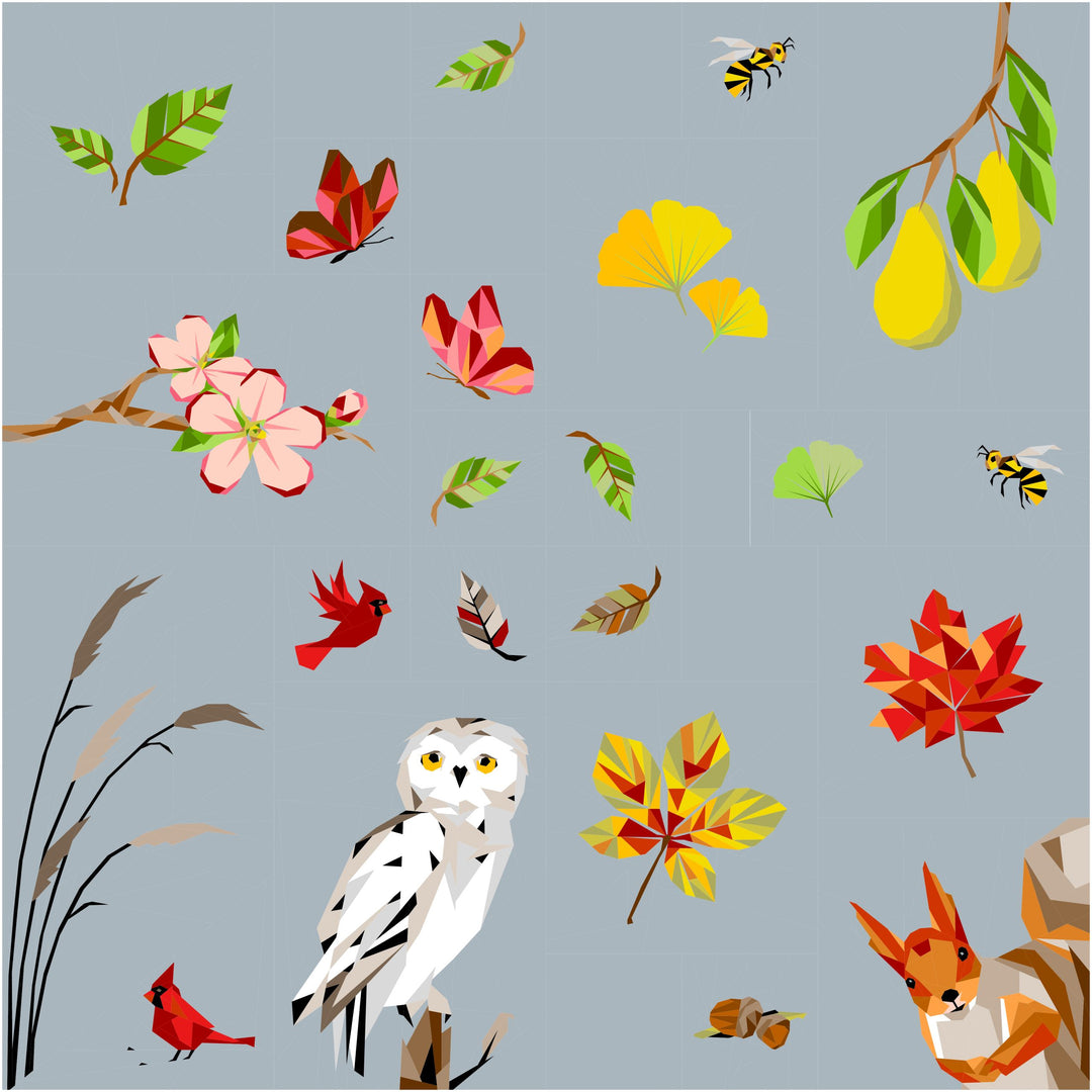 Nähgang Sampler 2025 "Four Seasons" - Hintergrundfarbe Blau - Quadratische Größe - Lieferzeit 3 Wochen