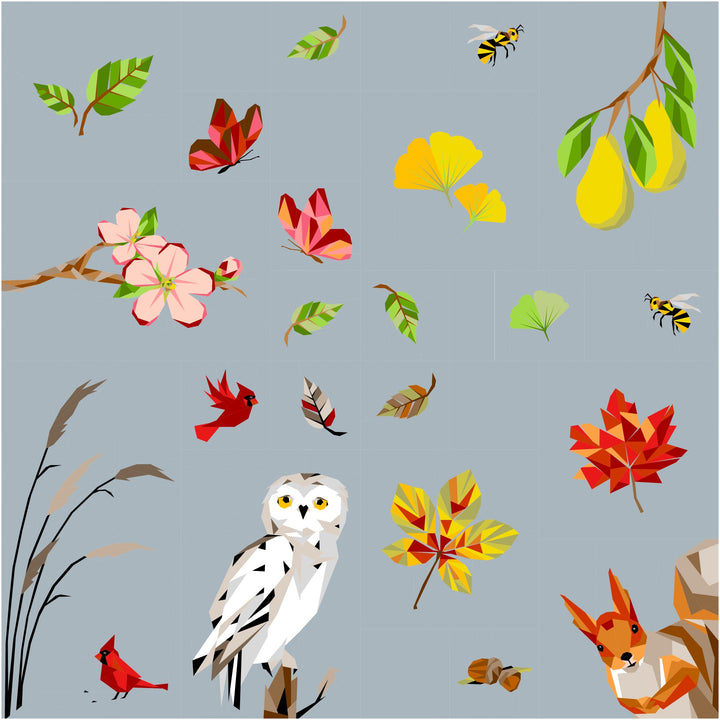 Nähgang Sampler 2025 "Four Seasons" - Hintergrundfarbe Blau - Quadratische Größe - Lieferzeit 3 Wochen