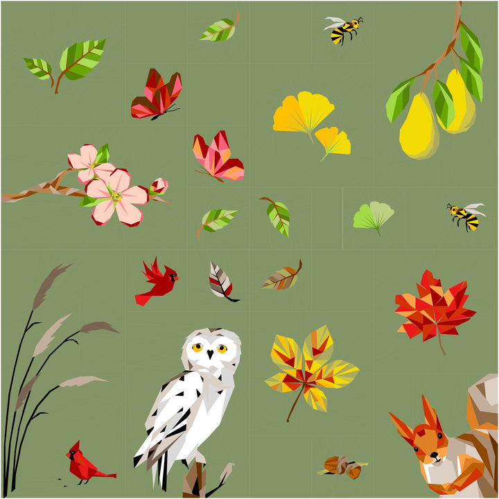 Nähgang Sampler 2025 "Four Seasons" - Hintergrundfarbe Salbei - Quadratische Größe - Lieferzeit 3 Wochen