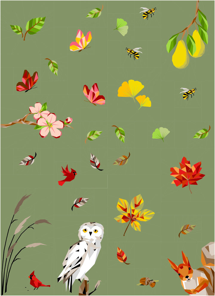 Nähgang Sampler 2025 "Four Seasons" - Hintergrundfarbe Salbei - Schlafgröße - Lieferzeit 3 Wochen