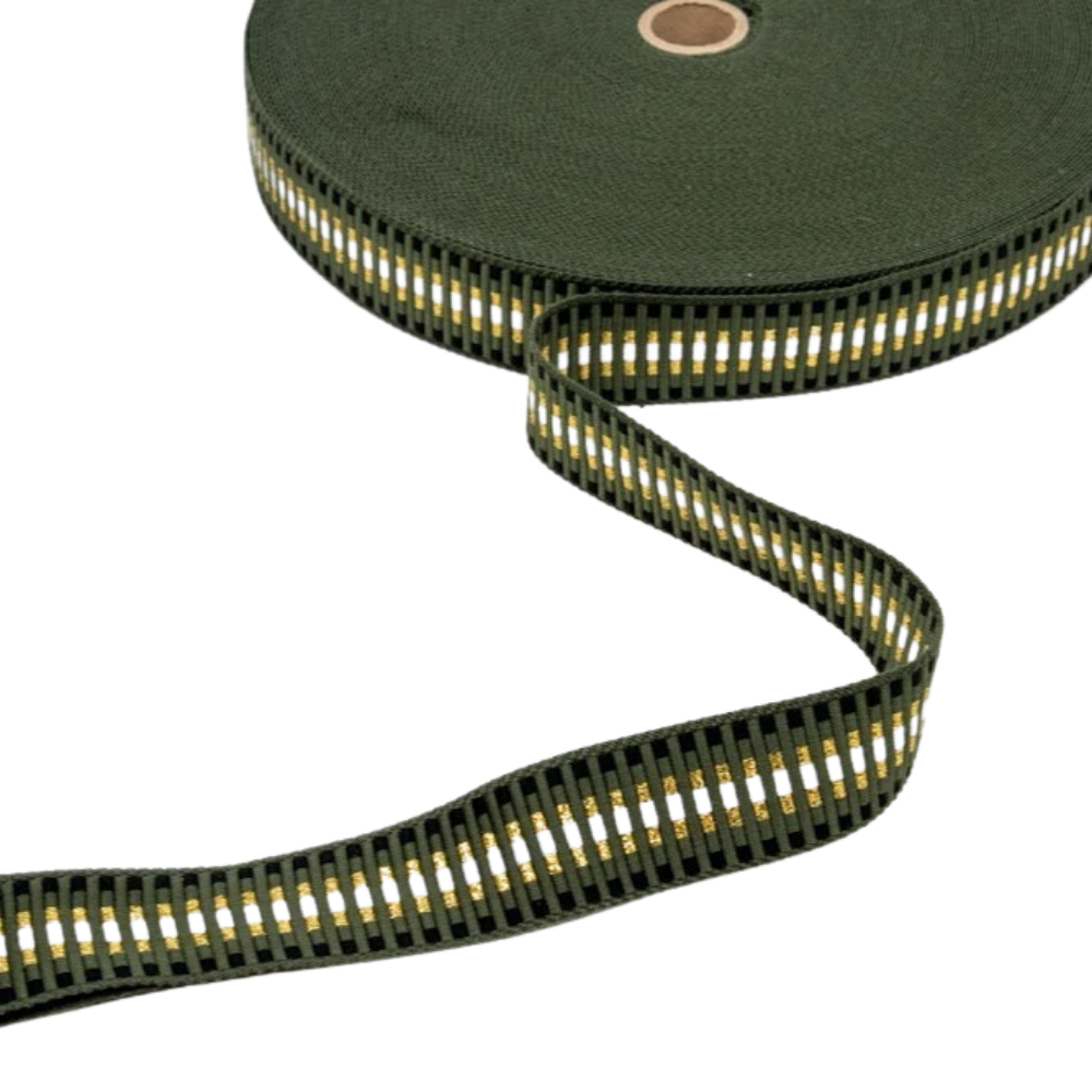 Gurtband 40mm Metallic Gestreift in Khaki - Schwarz - Gold - Off White