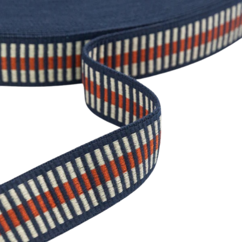Gurtband Premium Streifen 40mm - Navy mit Streifen in Orange