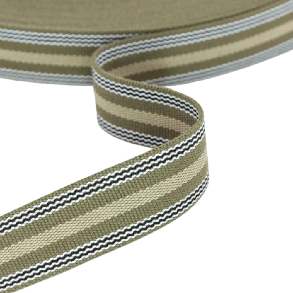 Gurtband Premium Multistripes 40mm - Lightkhaki - Creme - Schwarz - Weiß