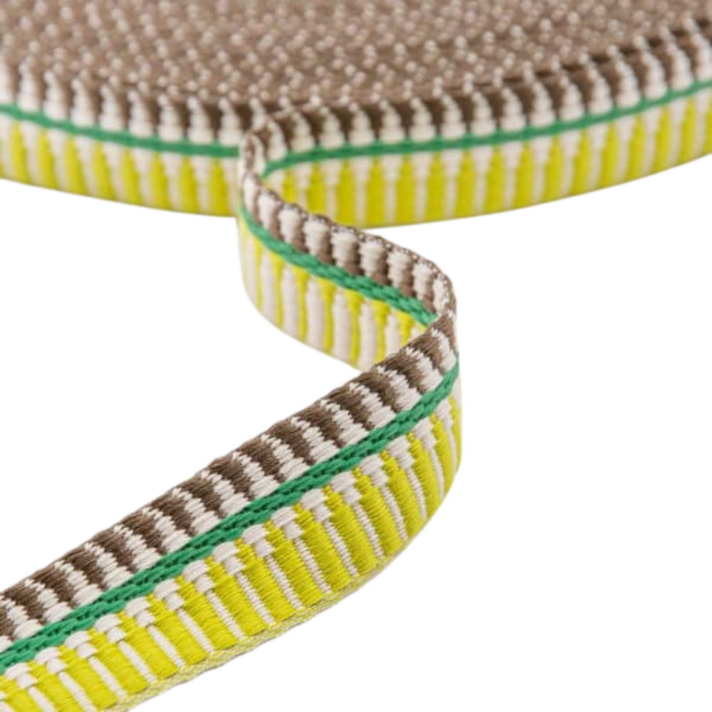 Gurtband 40mm in Ecru/Braun/Grün/Lime Green