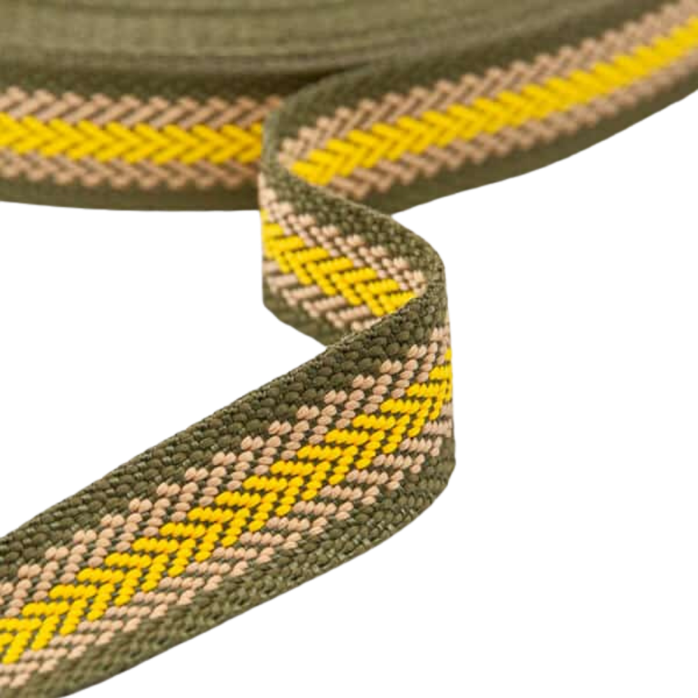 Gurtband 40mm Herringbone in Khaki - Hellbraun - Gelb