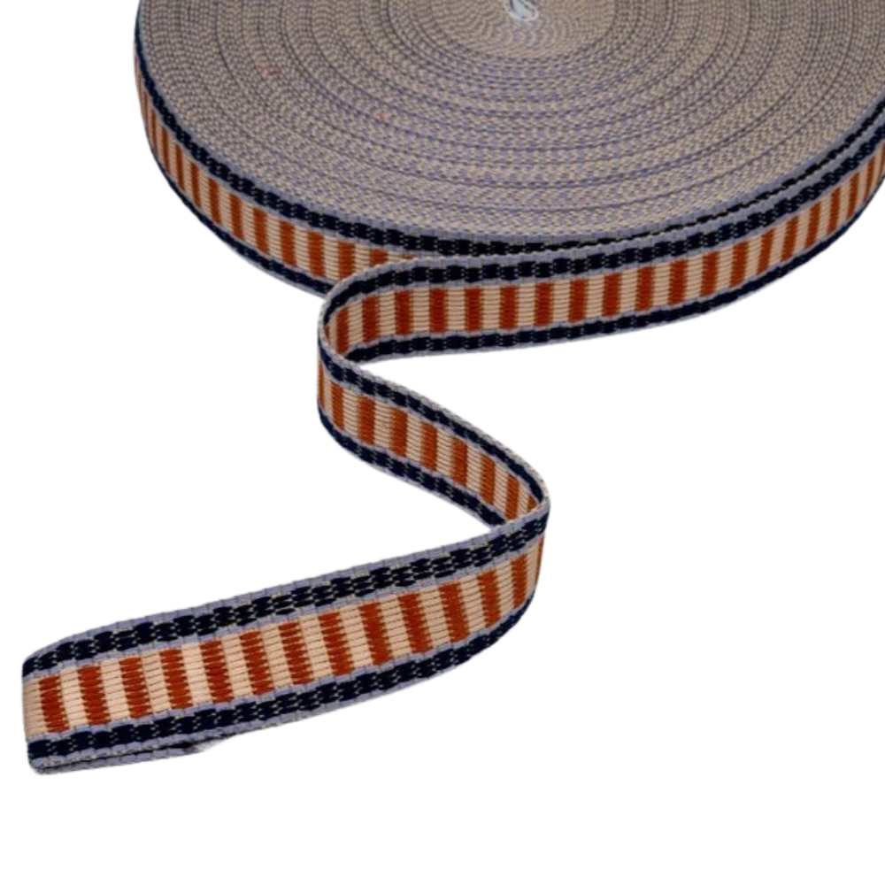 Gurtband 40mm Gestreift in Ecru - Lila - Zimt - Dunkelblau