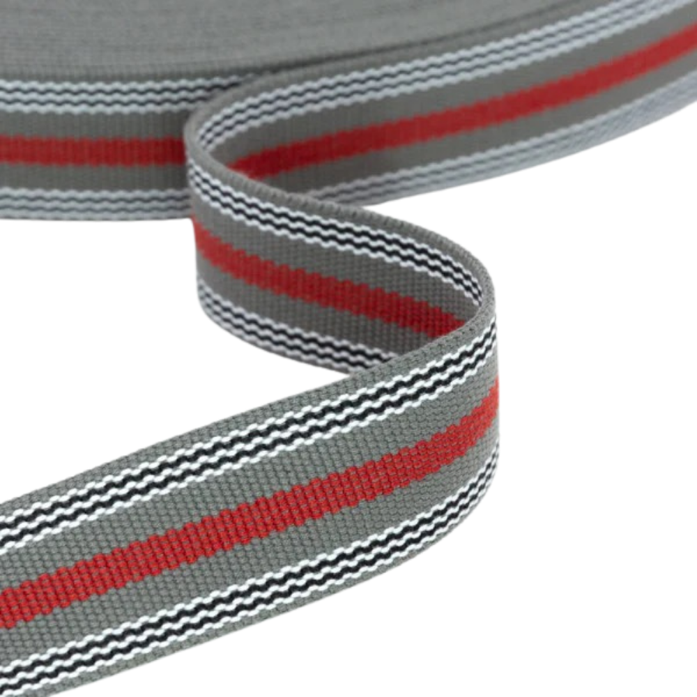 Gurtband Premium Multistripes 40mm - Dunkelgrau - Rot - Schwarz - Weiß