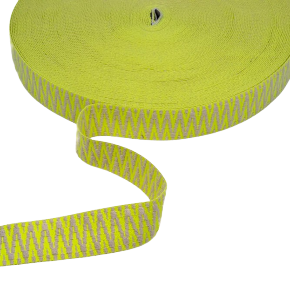Gurtband 40mm Chevron Muster in Neon Gelb - Ecru