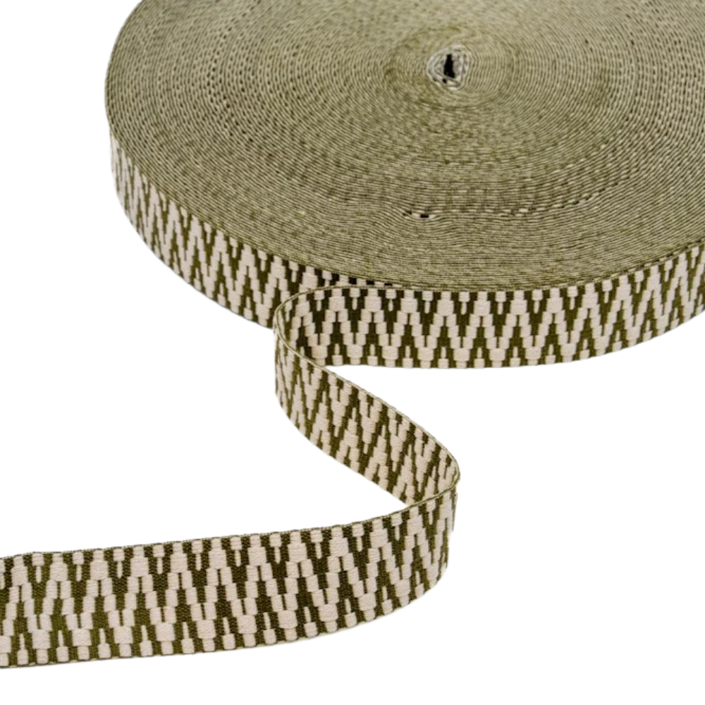 Gurtband 40mm Chevron Muster in Khaki - Ecru