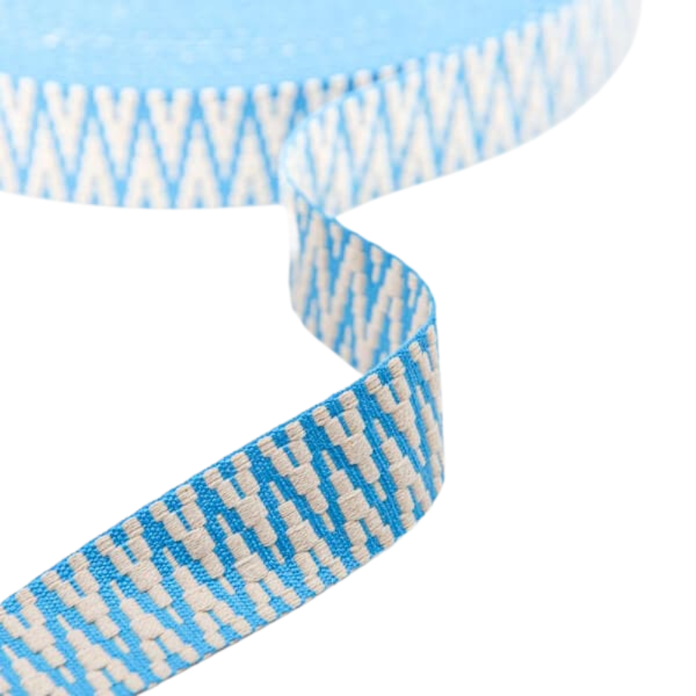 Gurtband 40mm Chevron Muster in Blau - Ecru