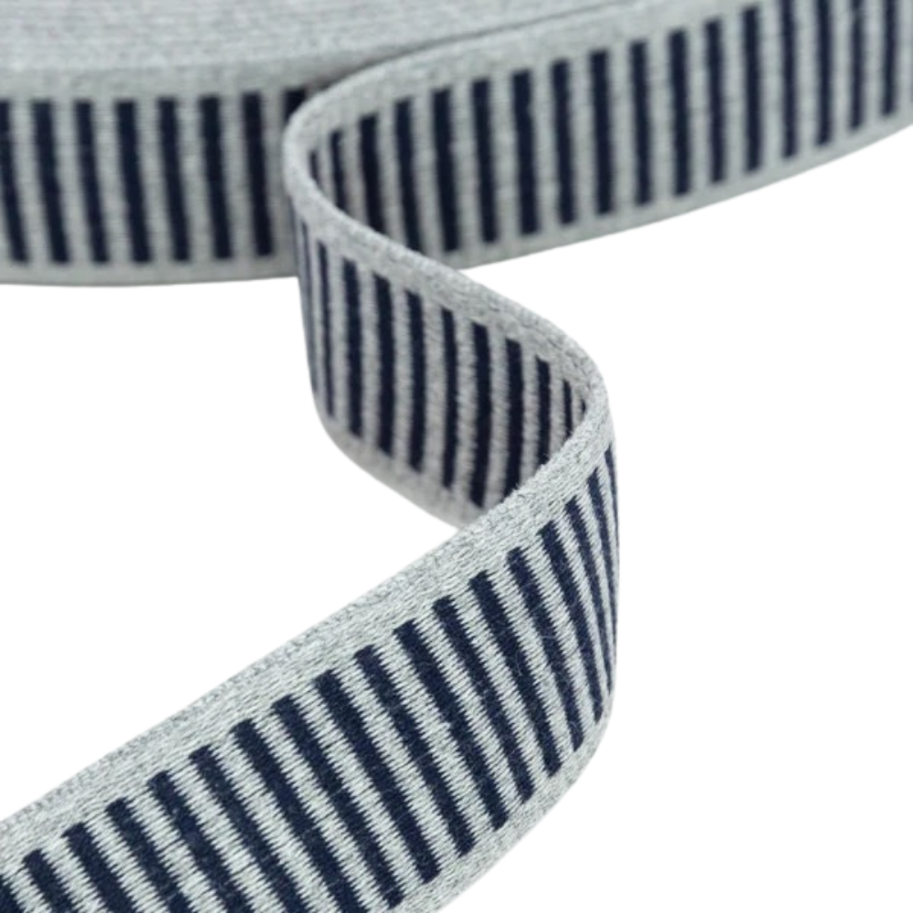 Gurtband Premium Streifen 40mm - Hellgrau mit Streifen in Navy