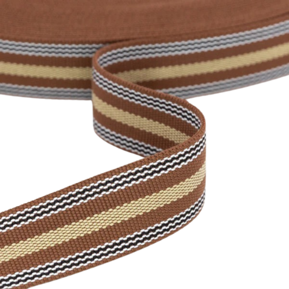 Gurtband Premium Multistripes 40mm - Braun - Creme - Schwarz - Weiß