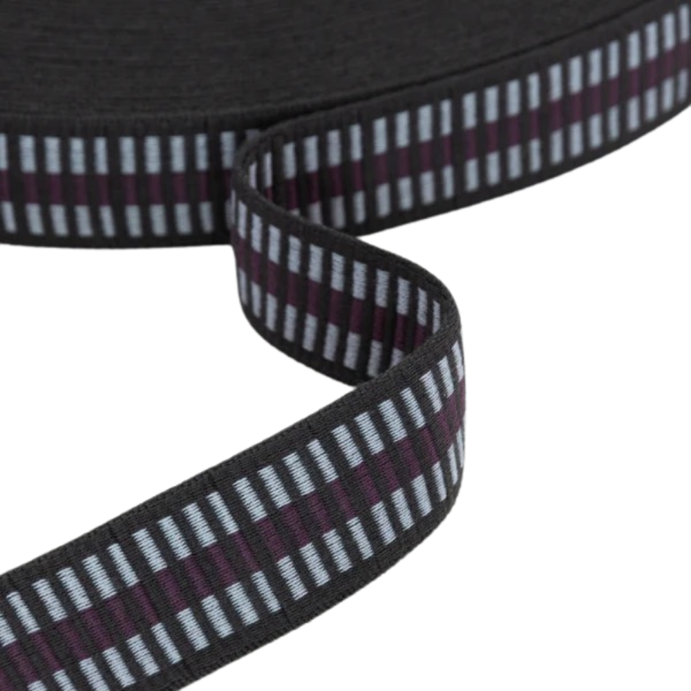 Gurtband Premium Streifen 40mm - Anthrazit mit Streifen in Aubergine