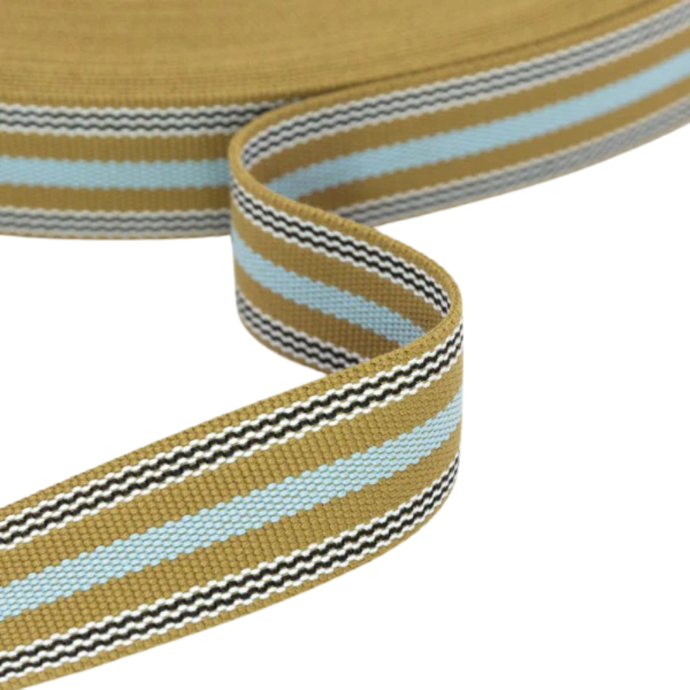 Gurtband Premium Multistripes 40mm - Mustard - Hellblau - Schwarz - Weiß