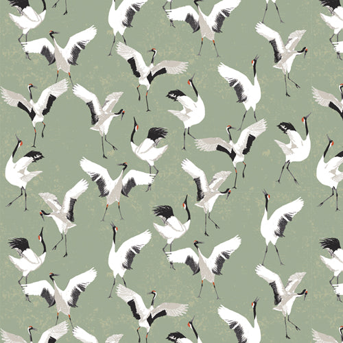 Art Gallery Fabrics - Katarina Roccella - Soar - Dancing Cranes Jade
