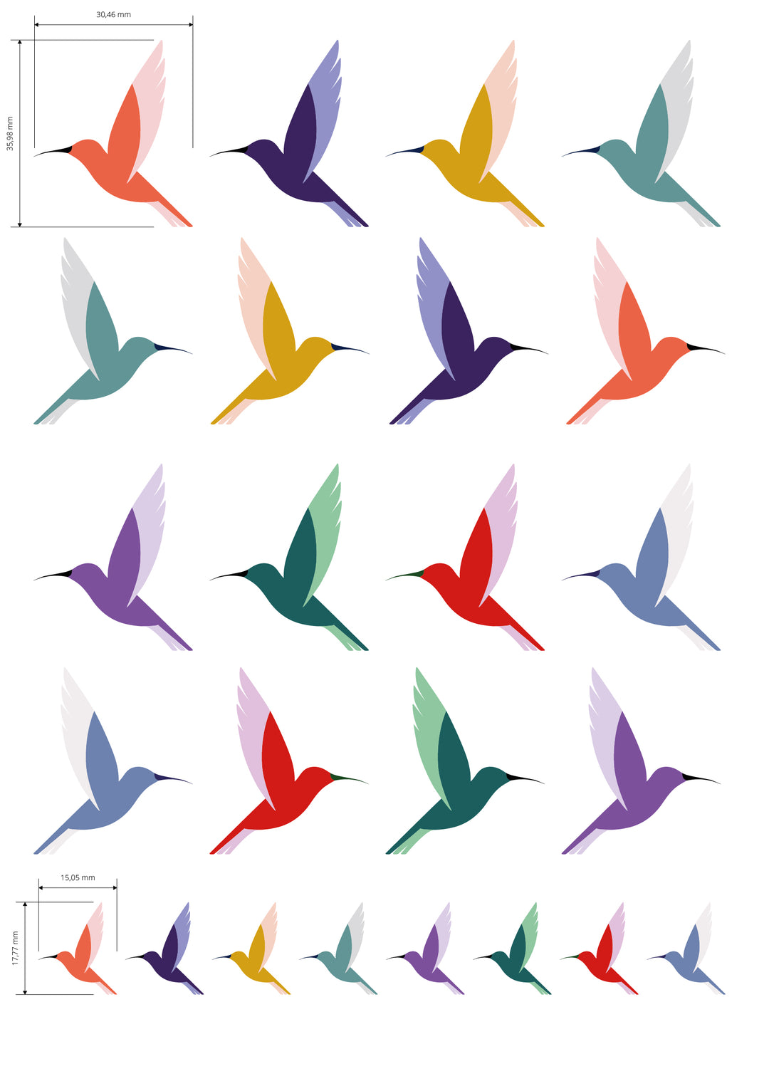 Rub on Aufkleber - A5 Bogen - Design "Kolibri"