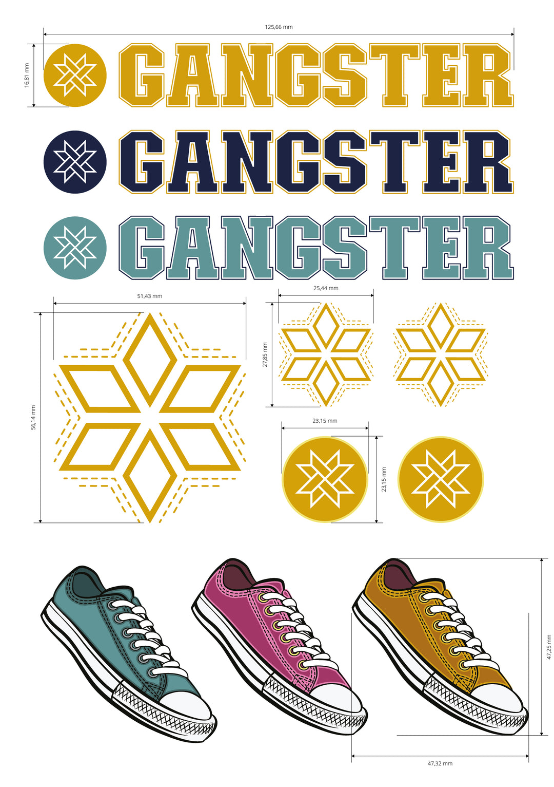 Rub on Aufkleber - A5 Bogen - Design "Nähgang All Stars"