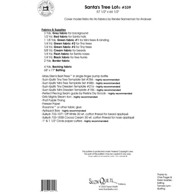 Schnittmuster Quilt "Santa`s Tree Lot" von Suzn Quilts (englisch)
