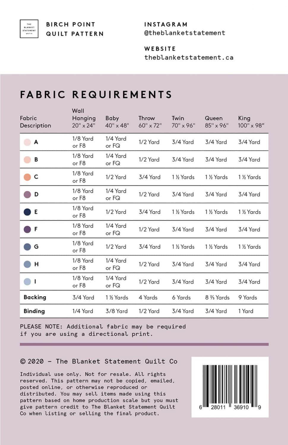 Schnittmuster Quilt "Birch Point " von The Blanket Statement (English)