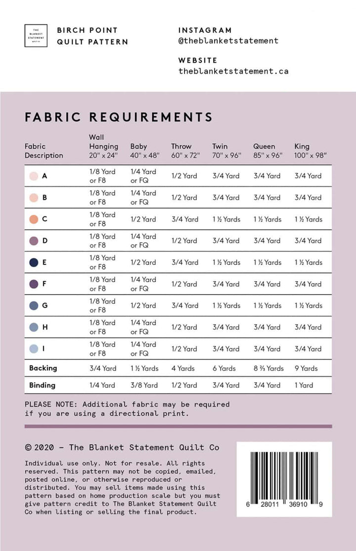Schnittmuster Quilt "Birch Point " von The Blanket Statement (English)