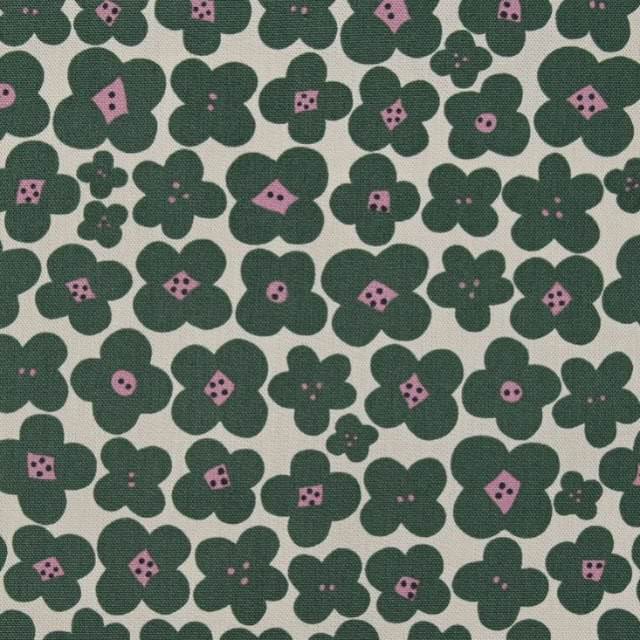 Kokka  Linnea Pop Flower Oxford - Natur/Grün (Canvas) - Reststück 80cm