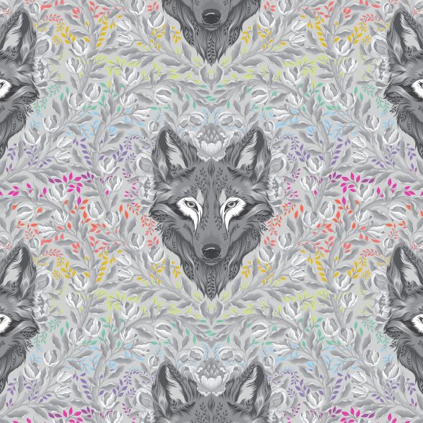 Vorverkauf - Tula Pink - Graywork - Wolf of Pink Street in Fog