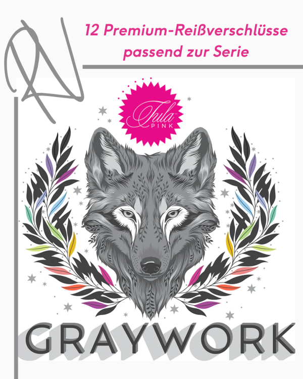 Vorverkauf - Passendes Reißverschluss-Set zu Tula Pink - Graywork - 12 Farben je 120cm
