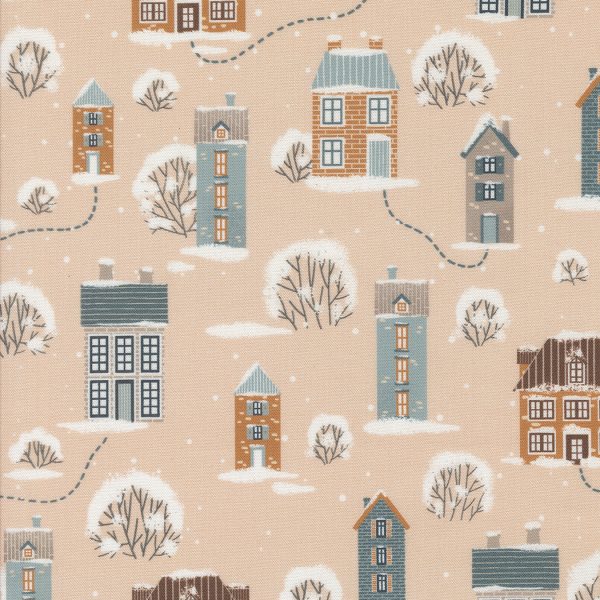 Moda Fabrics - Elena Amo - Purrfect Christmas - Snowy Town in Bubblegum
