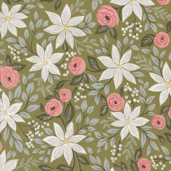 Moda Fabrics - Lella Boutique - Berry And Pine - Poinsettia Party in Sage