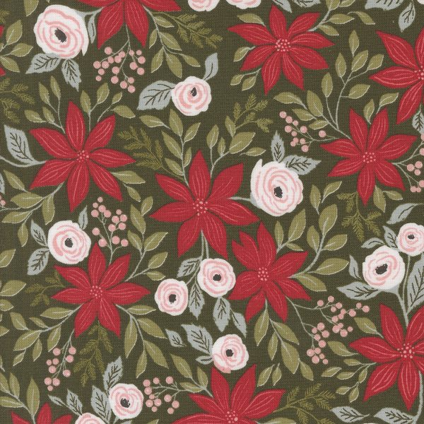 Moda Fabrics - Lella Boutique - Berry And Pine - Poinsettia Party in Wintergreen
