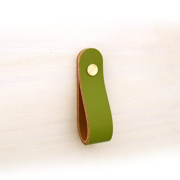 Echtlederriemen als Korbgriff mit 2 Schrauben in Olive - 17cm