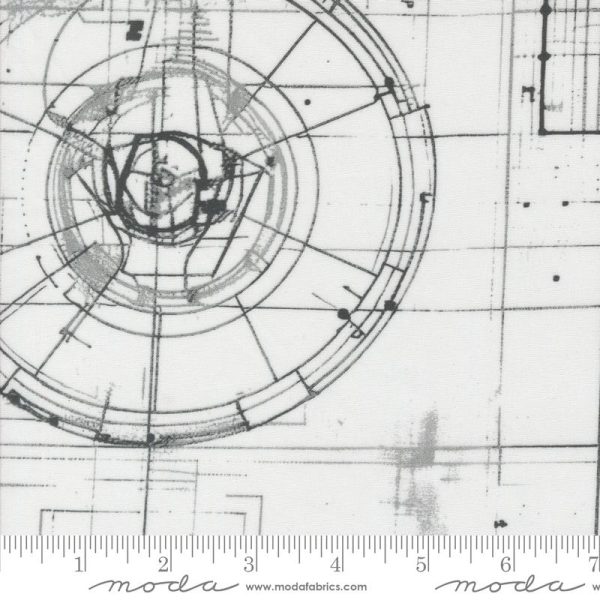 Moda Fabrics - Zen Chic - Modern Backgrounds - Blueprint in White (extrabreiter Rückseitenstoff)