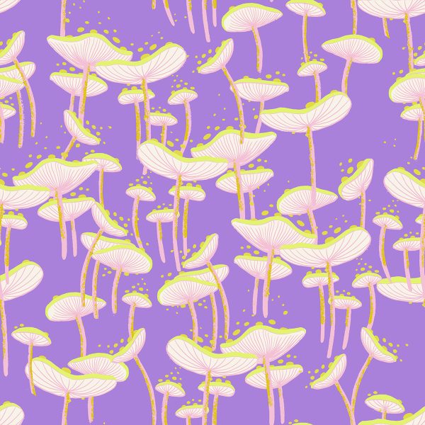 Moda Fabrics - Sarah Watts - Glow Garden - Whimsy Mushrooms in Amethyst