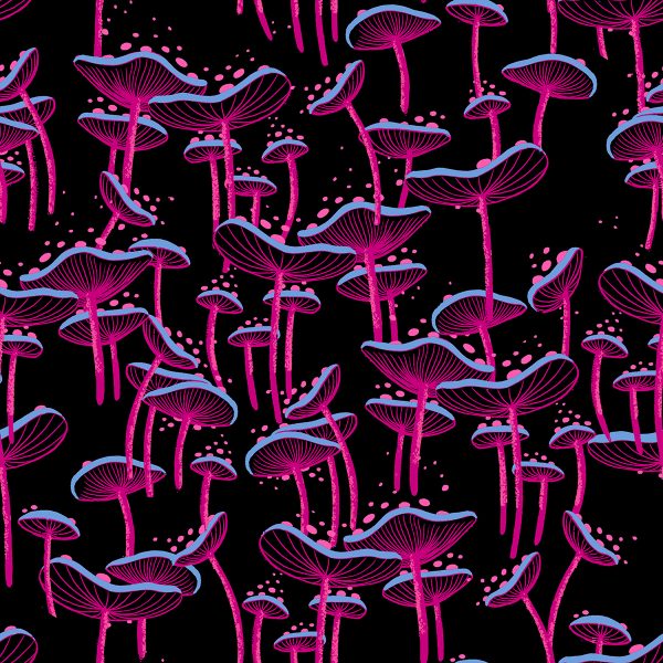 Moda Fabrics - Sarah Watts - Glow Garden - Whimsy Mushrooms in Black