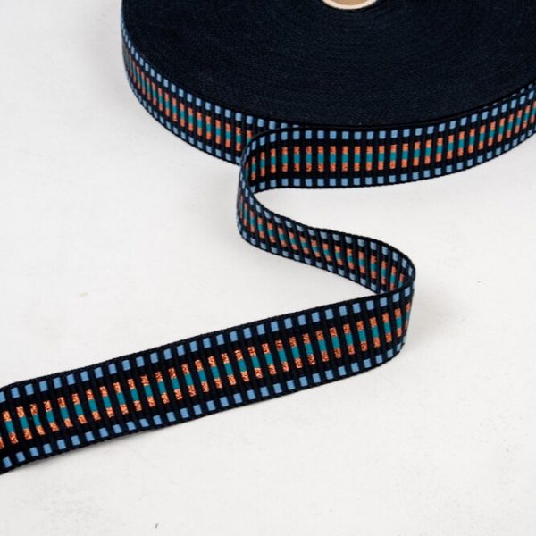 Gurtband 38mm Metallic Gestreift in Dunkel Blau - Hellblau - Petrol - Kupfer
