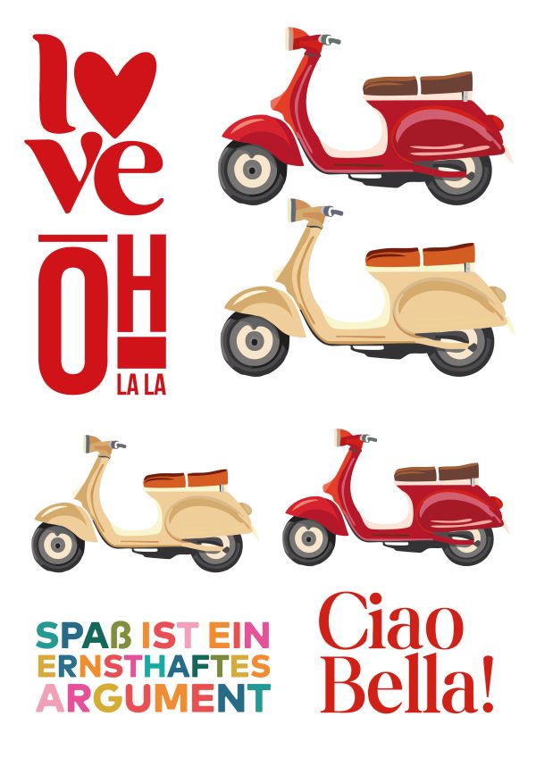 Rub-On - Aufkleber - A5 Bogen - Design "Ciao Bella"