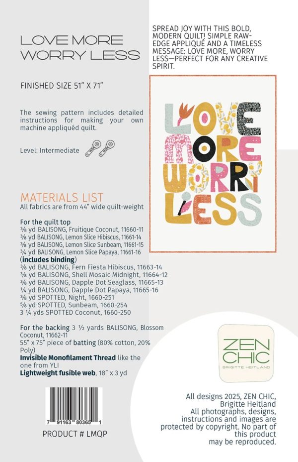 Schnittmuster Quilt "Love More Worry Less" von Zen Chic (englisch) – Bild 3