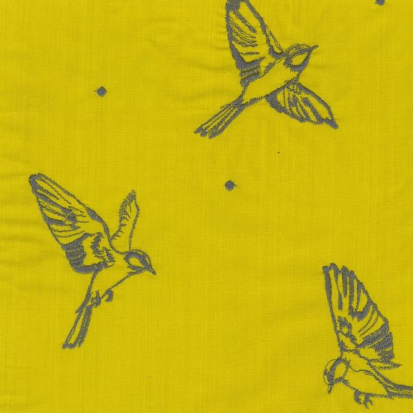 Kokka - Vögel Polka Dots - Gelb (mit Stickerei)