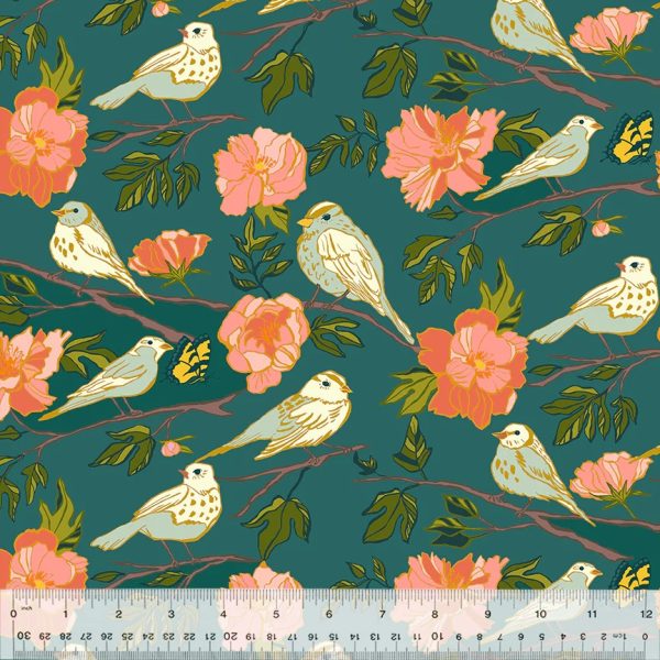 Windham Fabrics - Jennifer Moore/Monaluna - Lush Life - Birds of a Feather in Teal