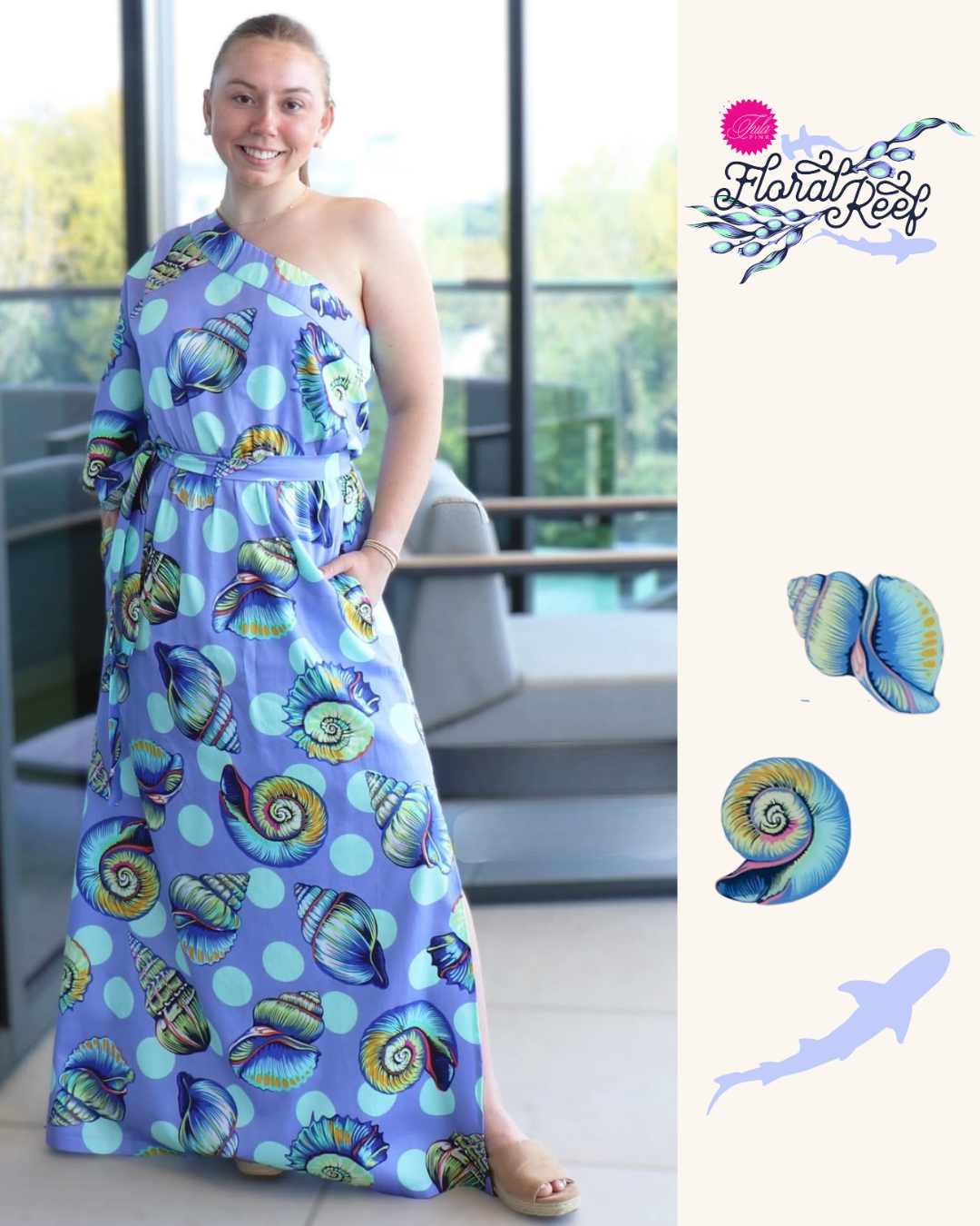 Vorverkauf - Tula Pink - Floral Reef - Big Shelly in Marine (extrabreiter Rückseitenstoff) – Bild 2