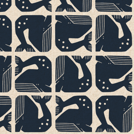Vorverkauf - Cotton and Steel - Loes Van Oosten - By The Seaside II - Grumpy Whale in Navy (Canvas)