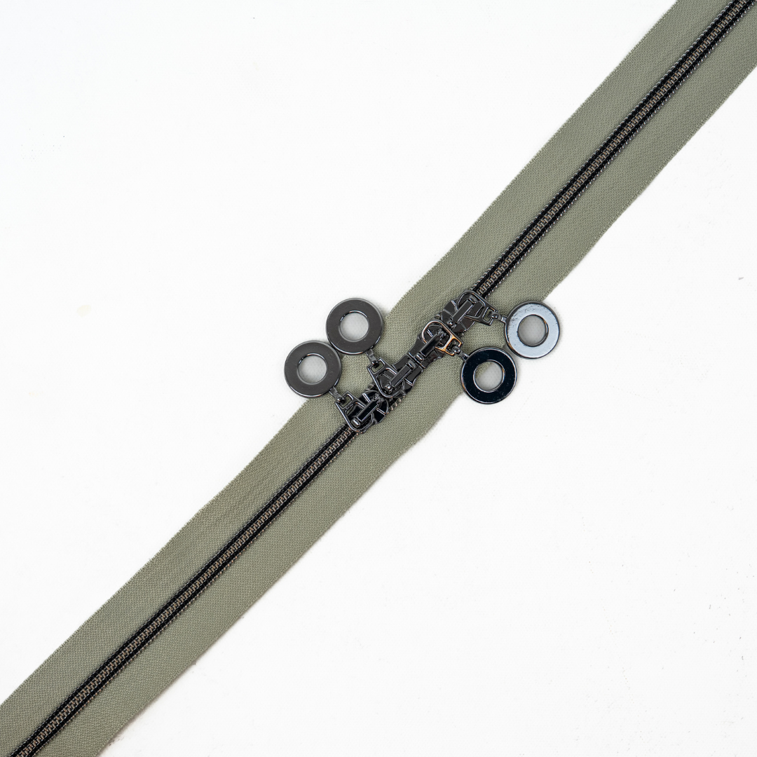 Premium Reißverschluss - 120cm - Green Tea in Gunmetal mit Donut-Zipper