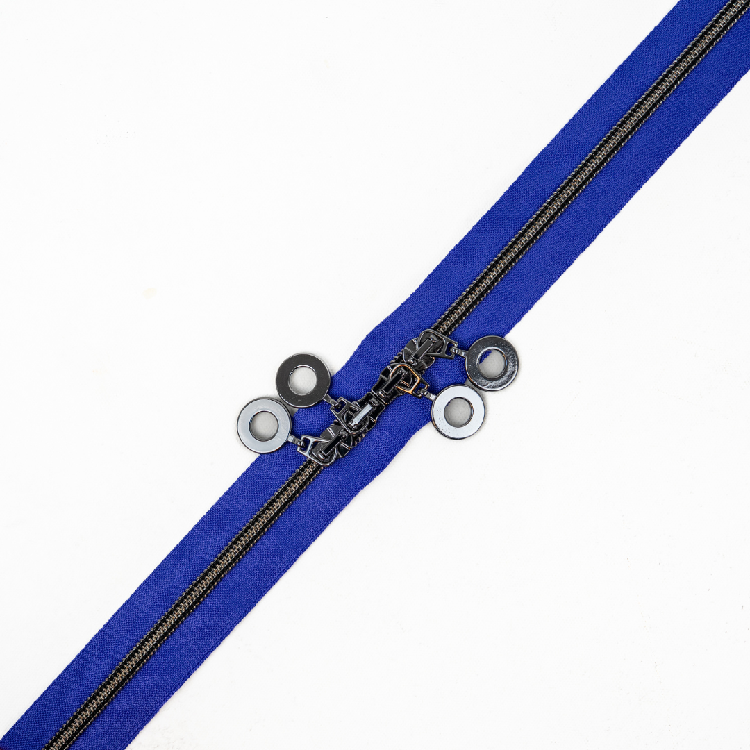 Premium Reißverschlüsse - 120cm - Lila Blue in Gunmetal mit Donut-Zipper