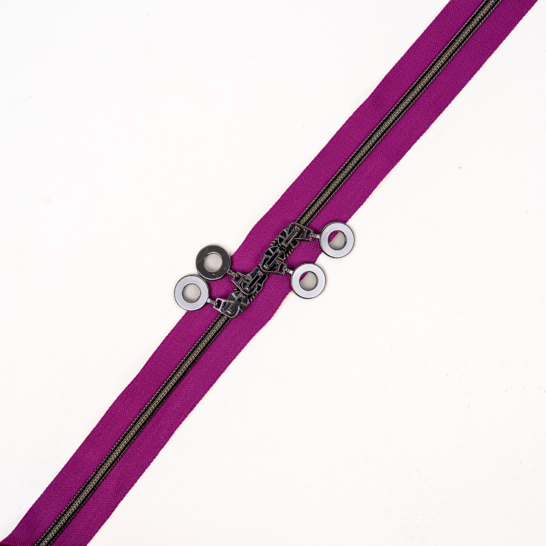 Premium Reißverschluss - 120cm - Purple Wine in Gunmetal mit Donut-Zipper