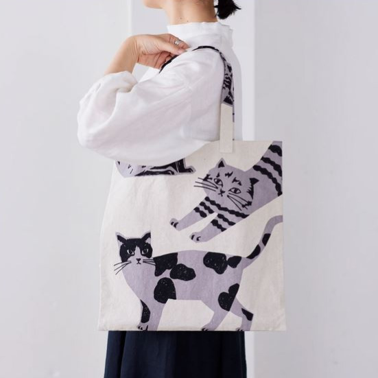 Kokka – Cotton Linen Canvas - Etsuko Furuya - Nekonoe - Cat Cat in Natural/Gray – Bild 2