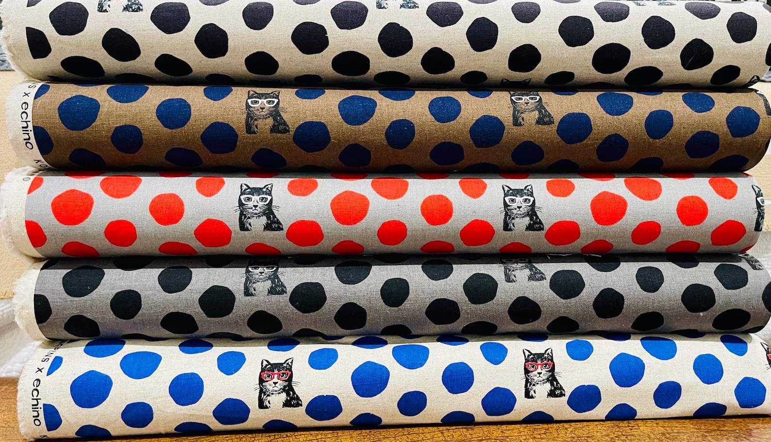 Kokka – NekoNoe Echino -Cotton Linen Canvas - Natural / Schwarz – Bild 2